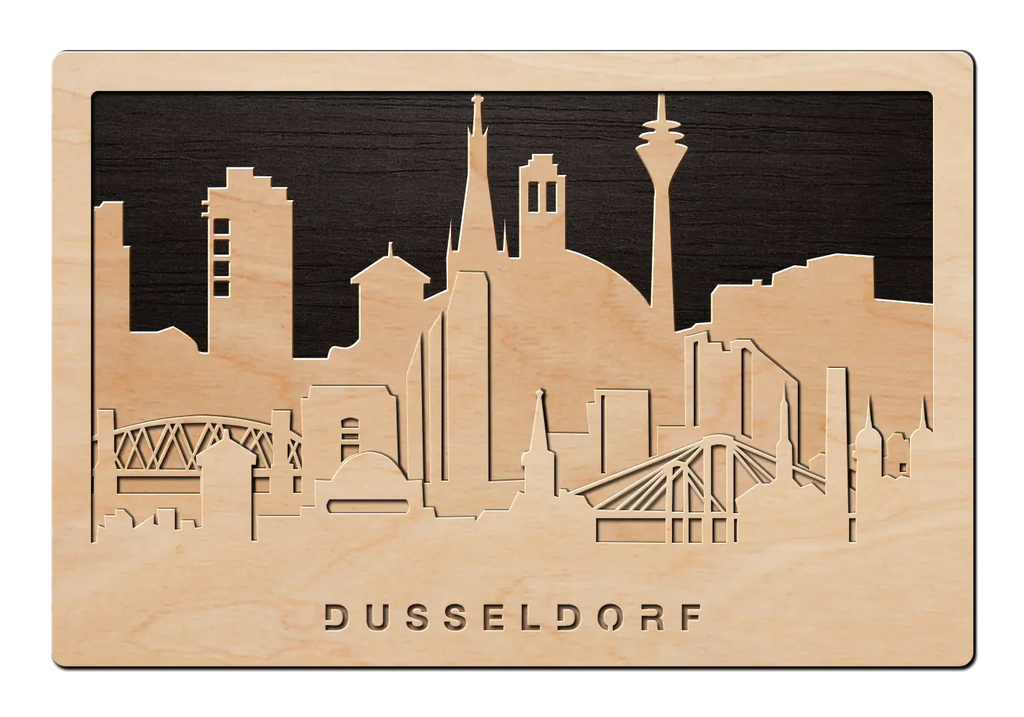 3D Wandbild aus Holz Skyline Düsseldorf 2017