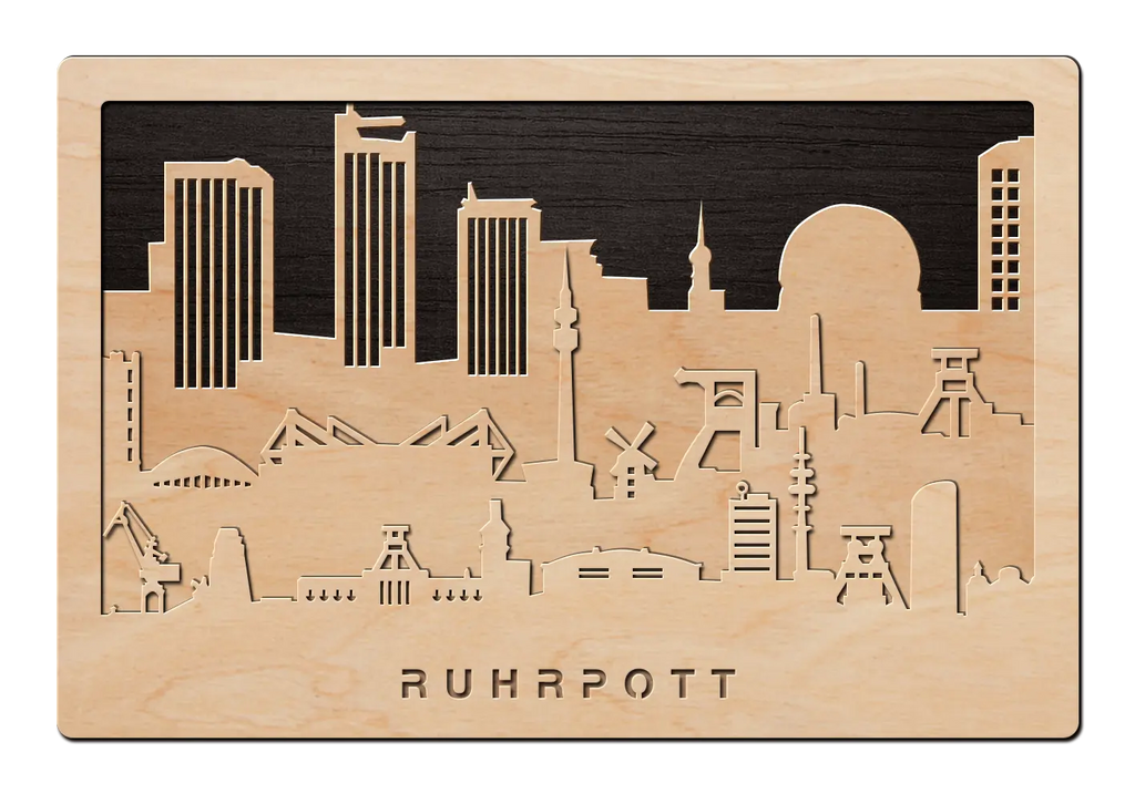 3D Wandbild aus Holz Skyline Ruhrpott 2017