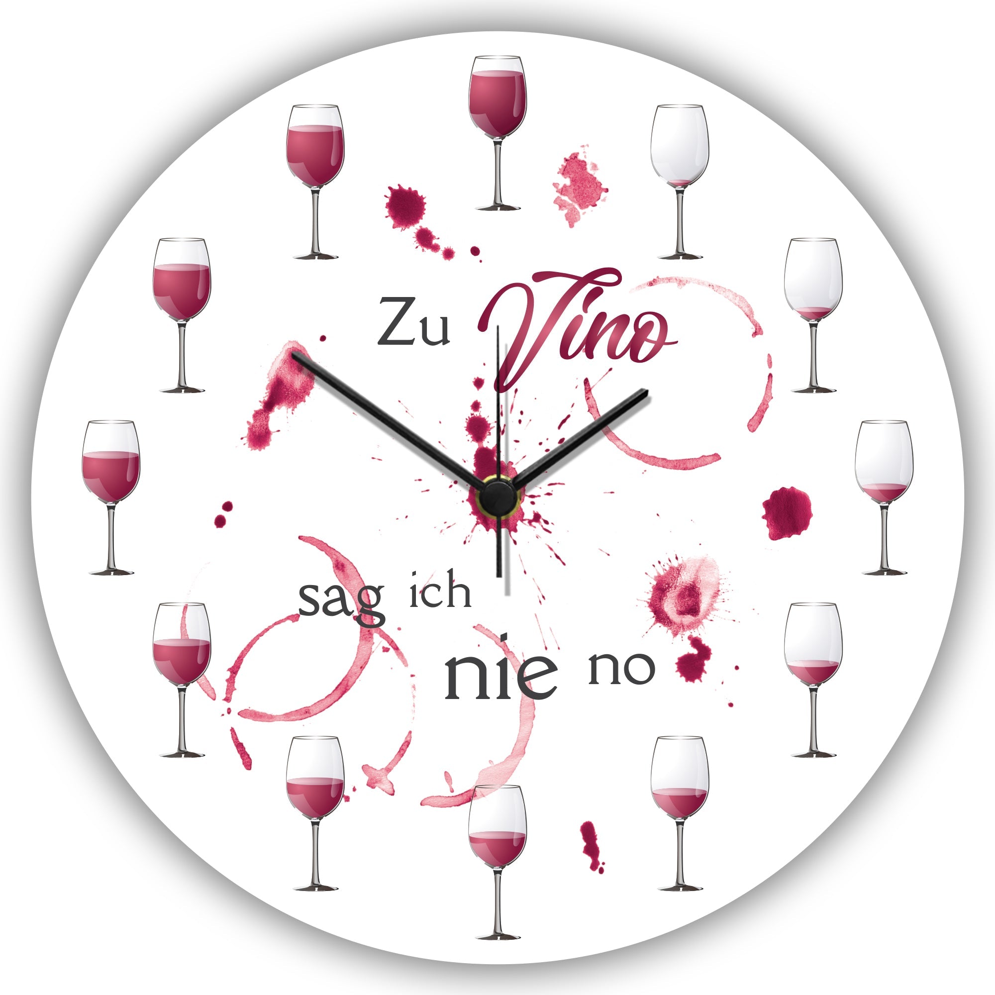 Wanduhr aus Holz Zu Vino sag ich nie no - mit UV Druck