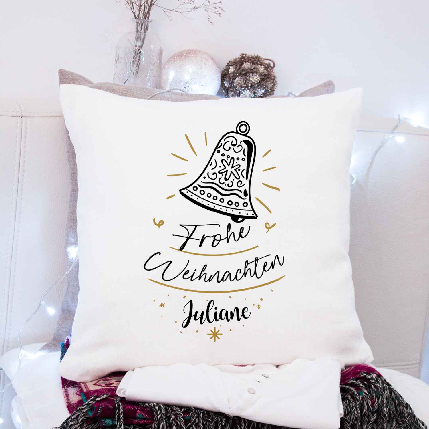 Kissen mit Weihnachtsmotiv und Namen - Weihnachtsglocke  - Weihnachtsdeko - Geschenk für Sie & Ihn