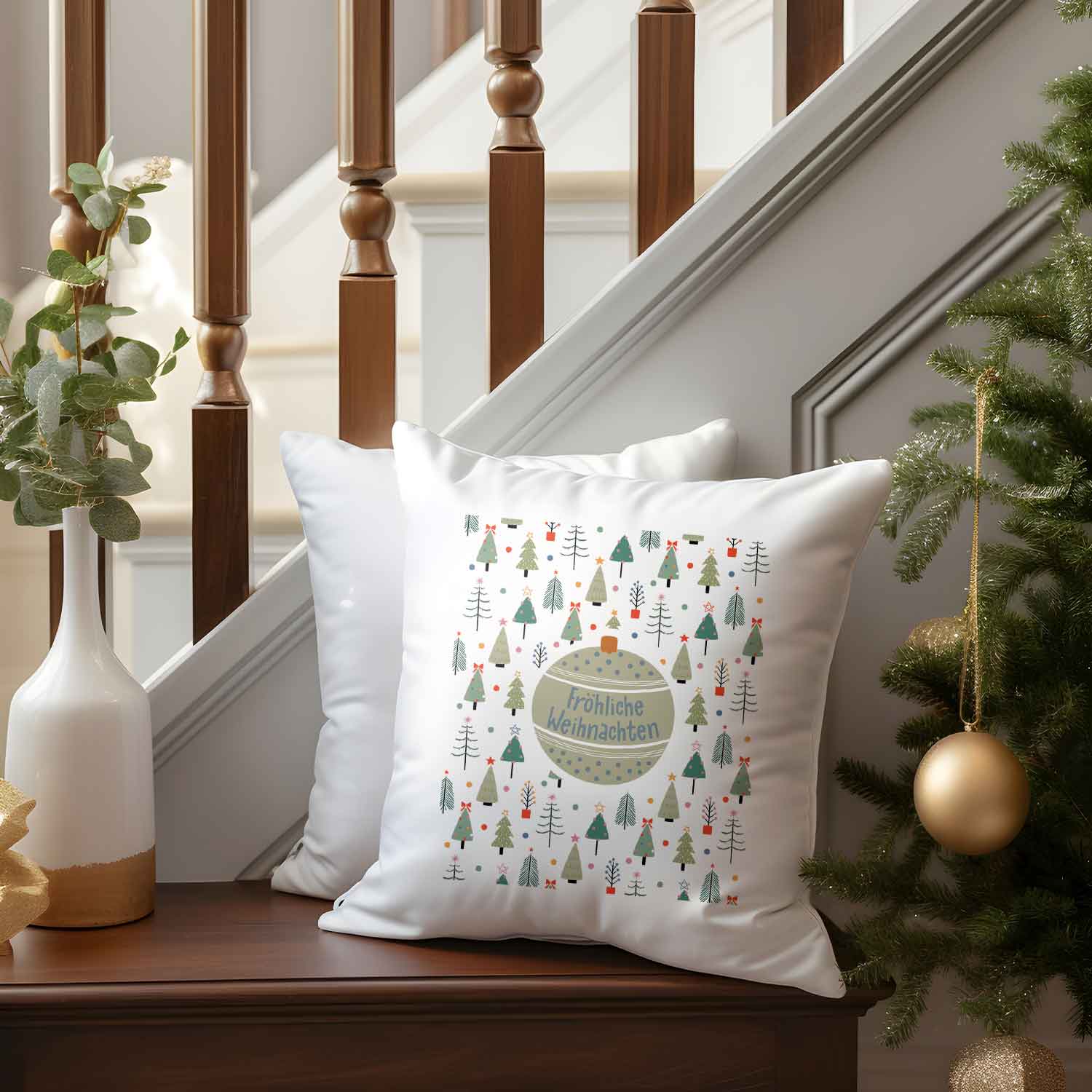 Kissen mit Weihnachtsmotiv - Fröhliche Weihnachten - Weihnachtsdeko - Geschenke für Frauen & Männer
