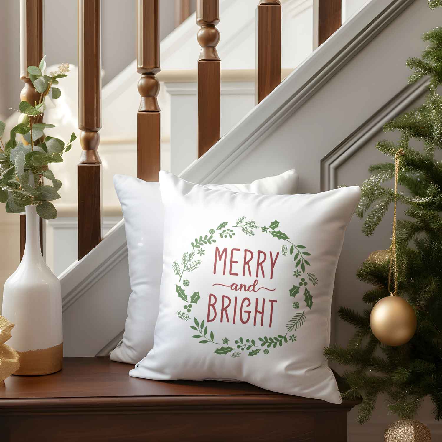 Kissen mit Weihnachtsmotiv - Merry and Bright - Weihnachtsdeko - Geschenke für Frauen & Männer