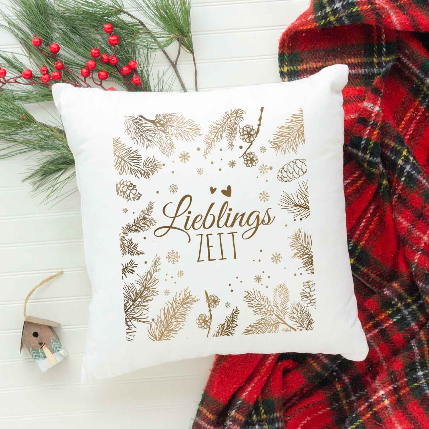 Kissen mit Weihnachtsmotiv - Lieblingszeit - Weihnachtsdeko - Geschenke für Frauen & Männer