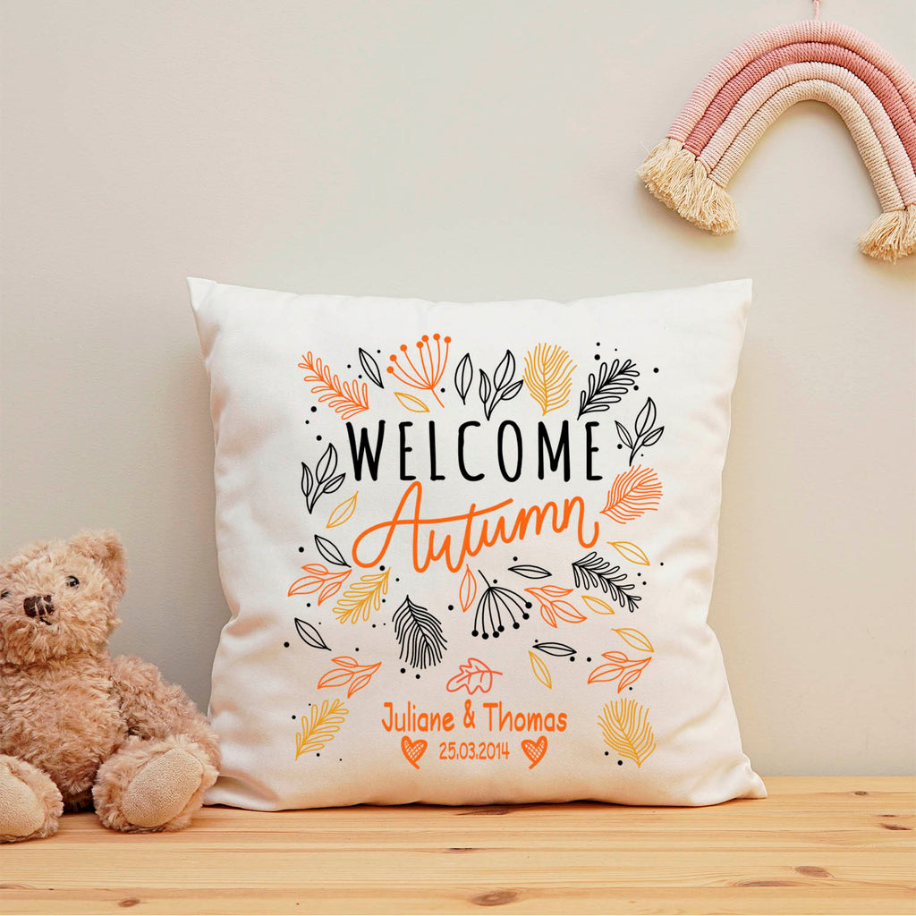Bedrucktes Kissen mit Spruch Welcome Autumn
