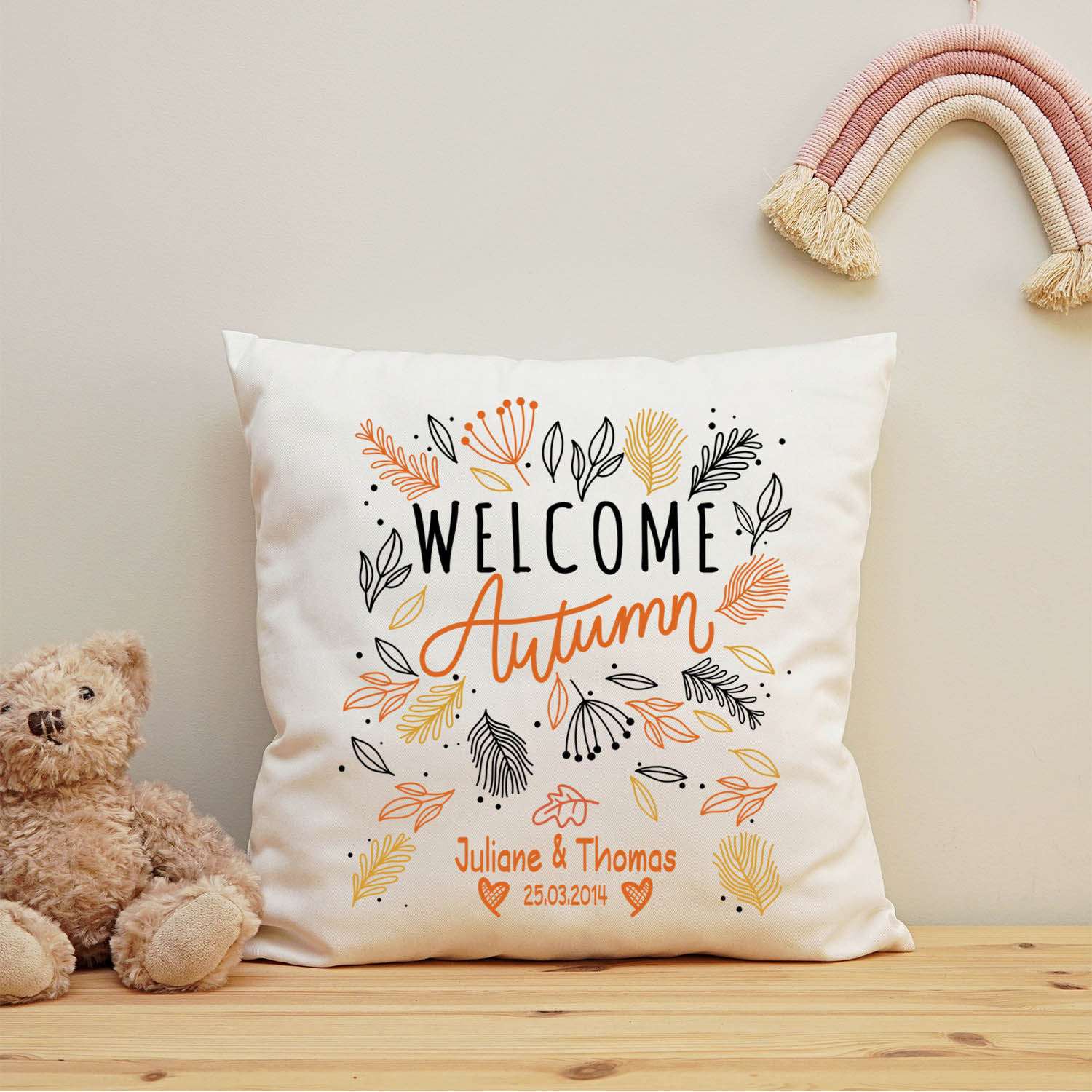 Bedrucktes Kissen mit Spruch Welcome Autumn