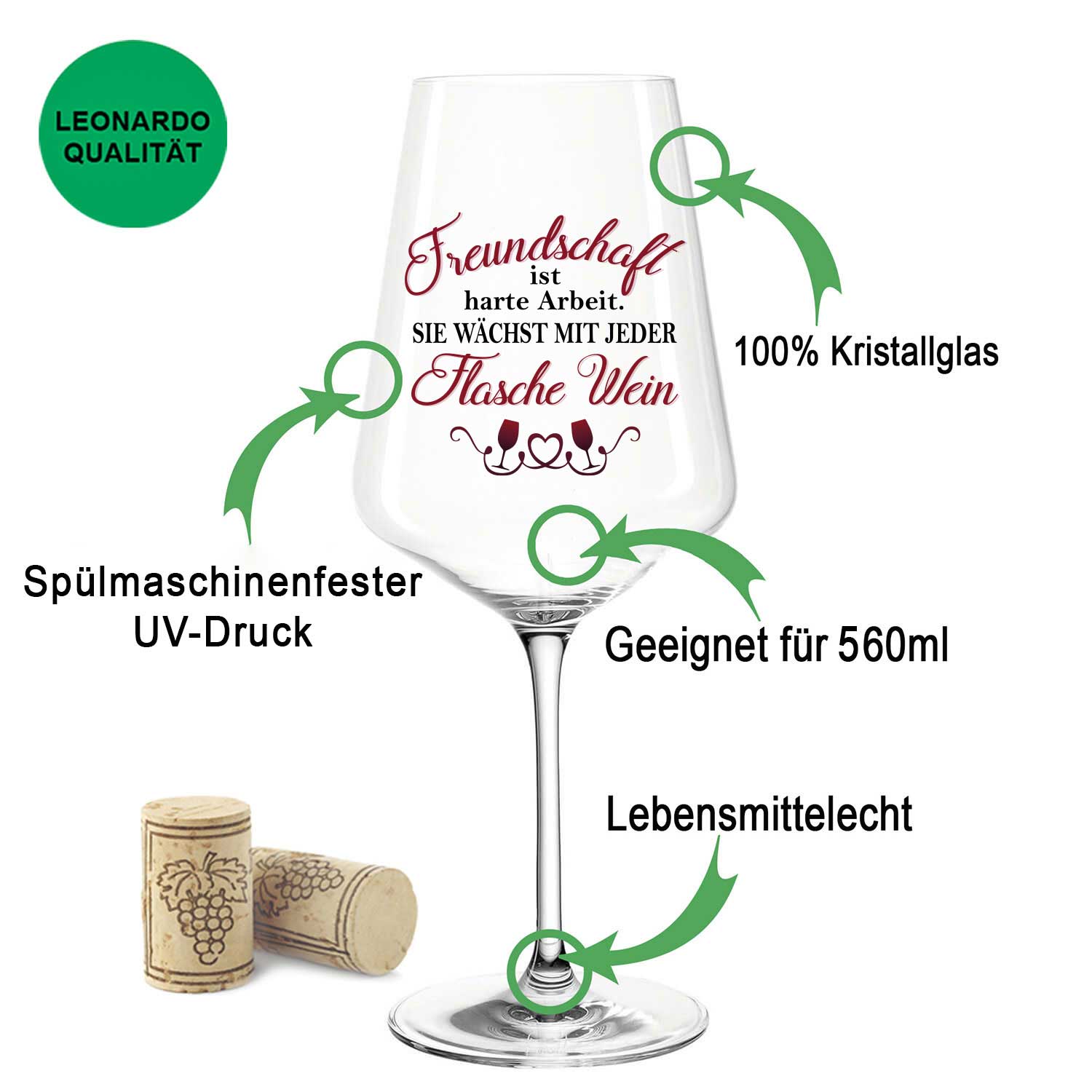 Leonardo Weingläser mit UV-Druck "Freundschaft ist harte Arbeit" im Set