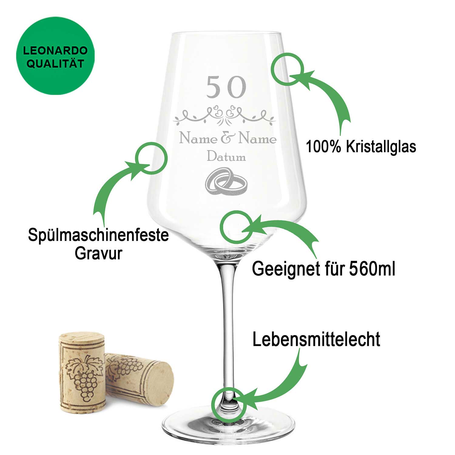 Leonardo Weingläser mir Gravur "zur Goldenen Hochzeit" als Set