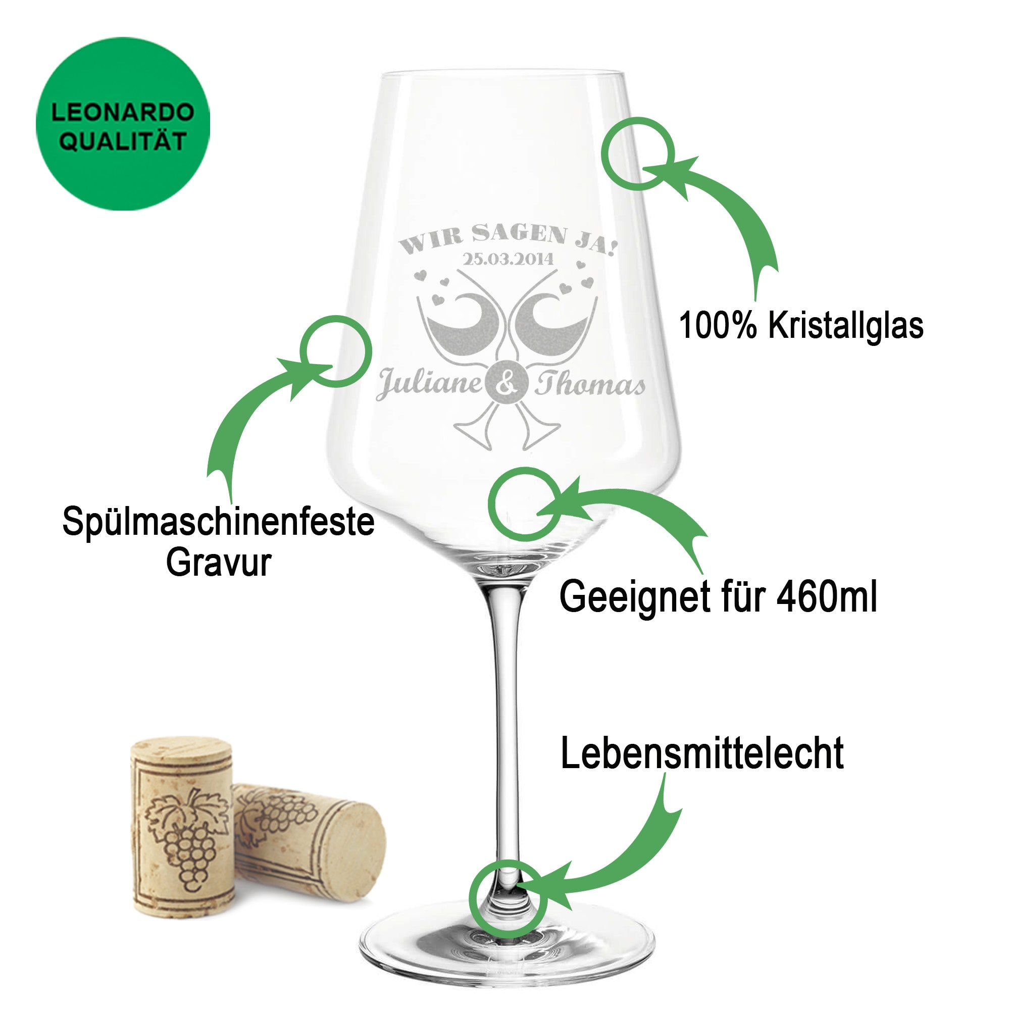Leonardo Weinglas mit Gravur "Wir Sagen Ja"