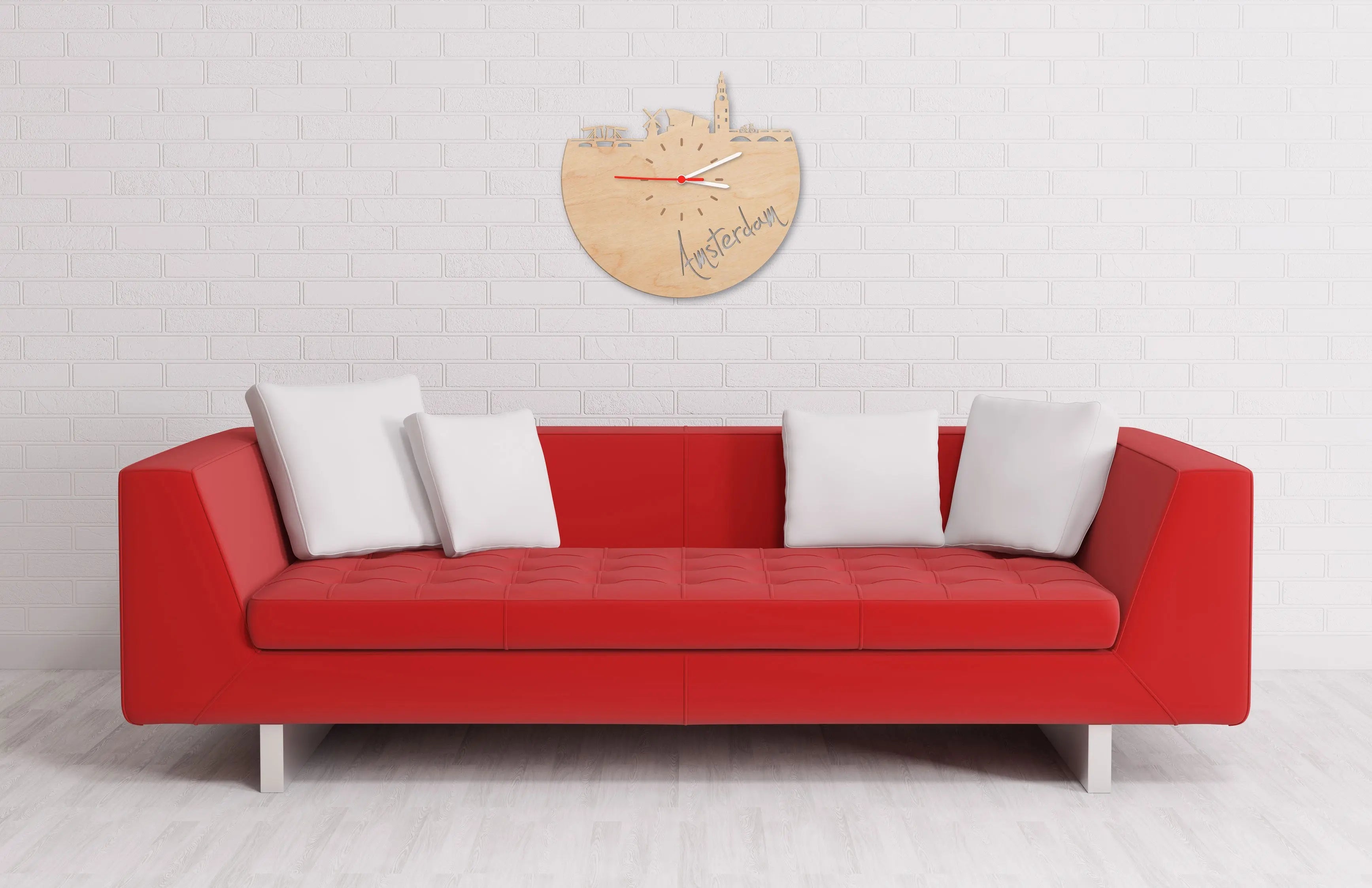 Wanduhr aus Holz Skyline Amsterdam