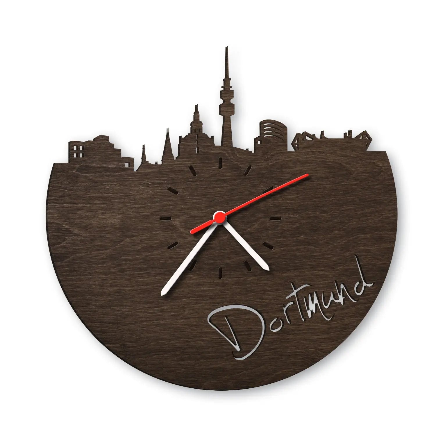 Wanduhr aus Holz Skyline Dortmund