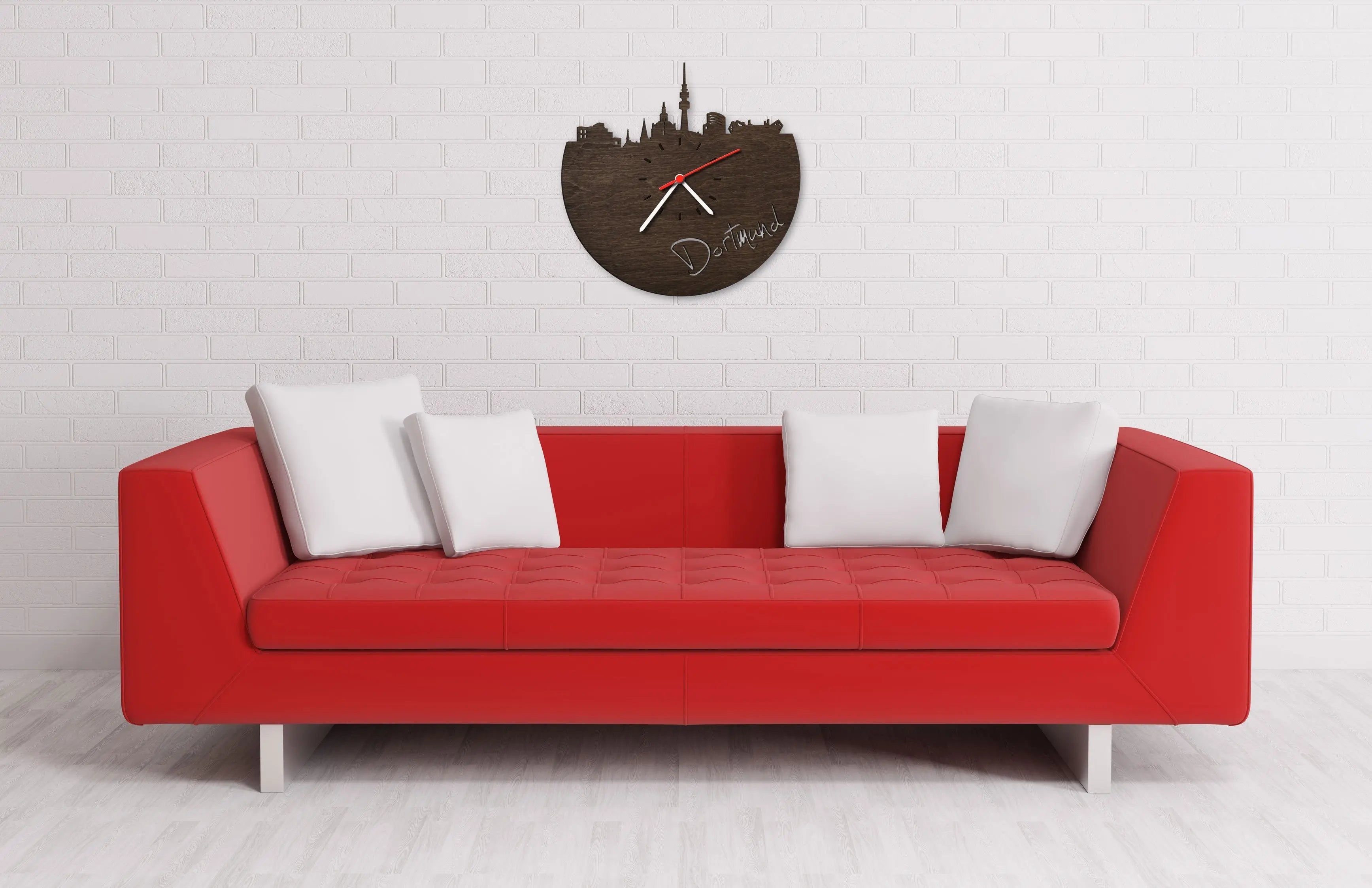 Wanduhr aus Holz Skyline Dortmund