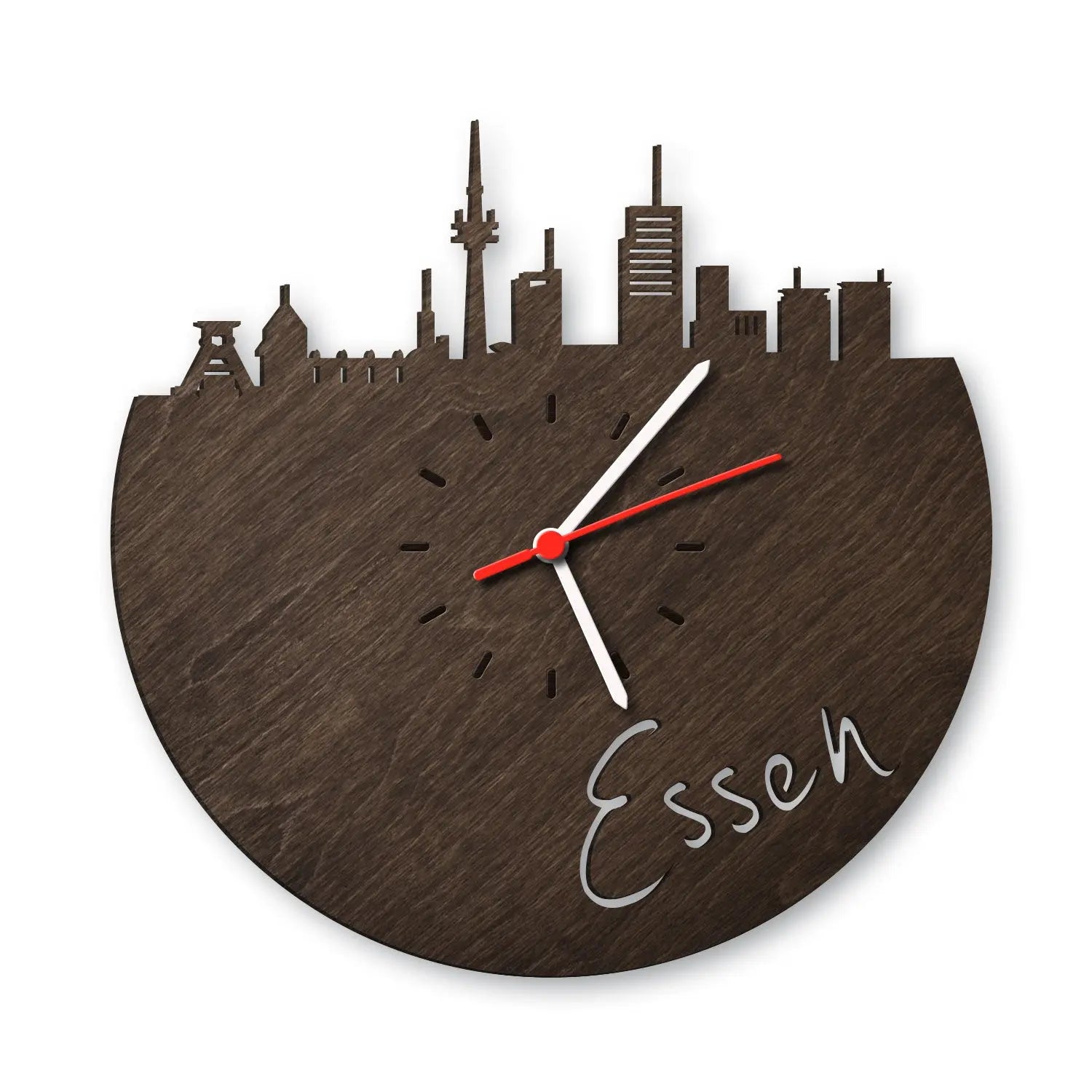 Wanduhr aus Holz Skyline Essen