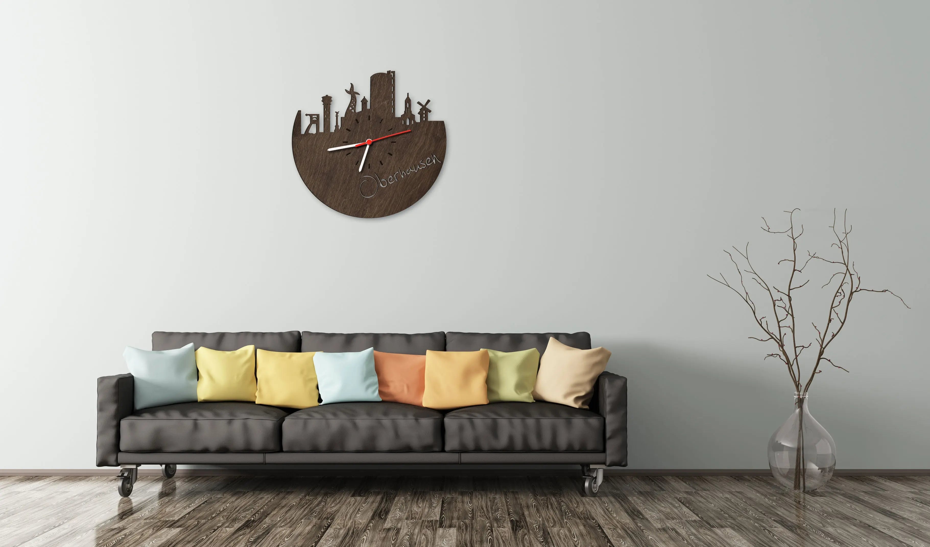 Wanduhr aus Holz Skyline Oberhausen