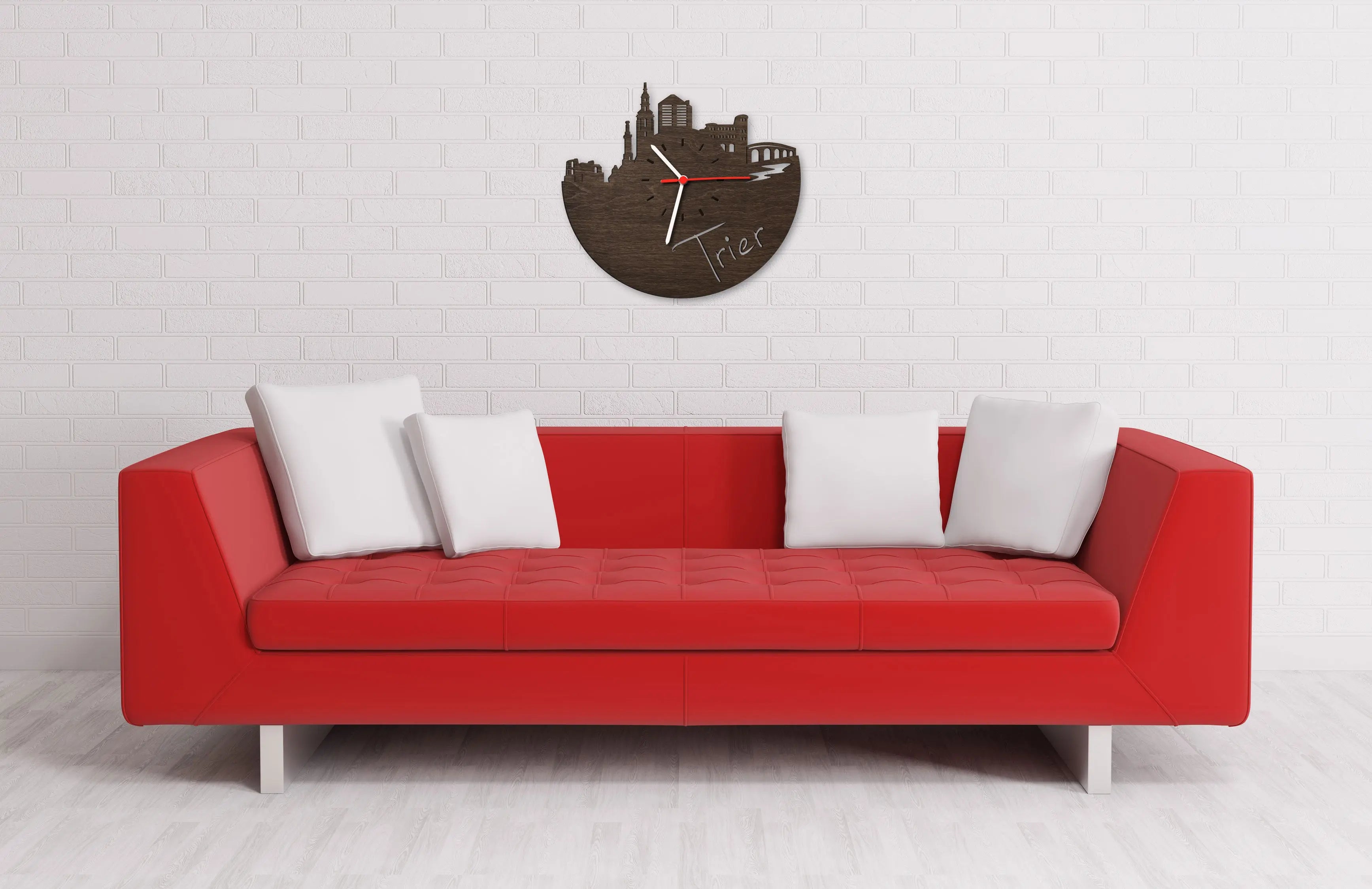 Wanduhr aus Holz Skyline Trier
