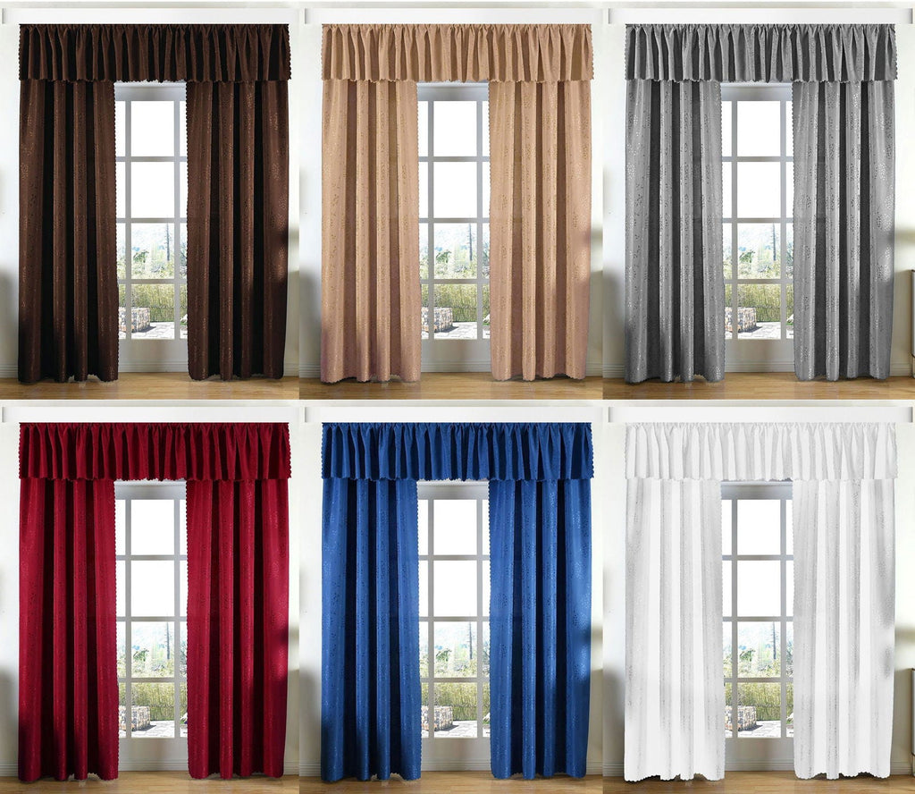 Yasmin Damast Gardinen Set, 5 Teile, eingenähtes Kräuselband bewährte Jacquard Qualität, blickdicht 20107