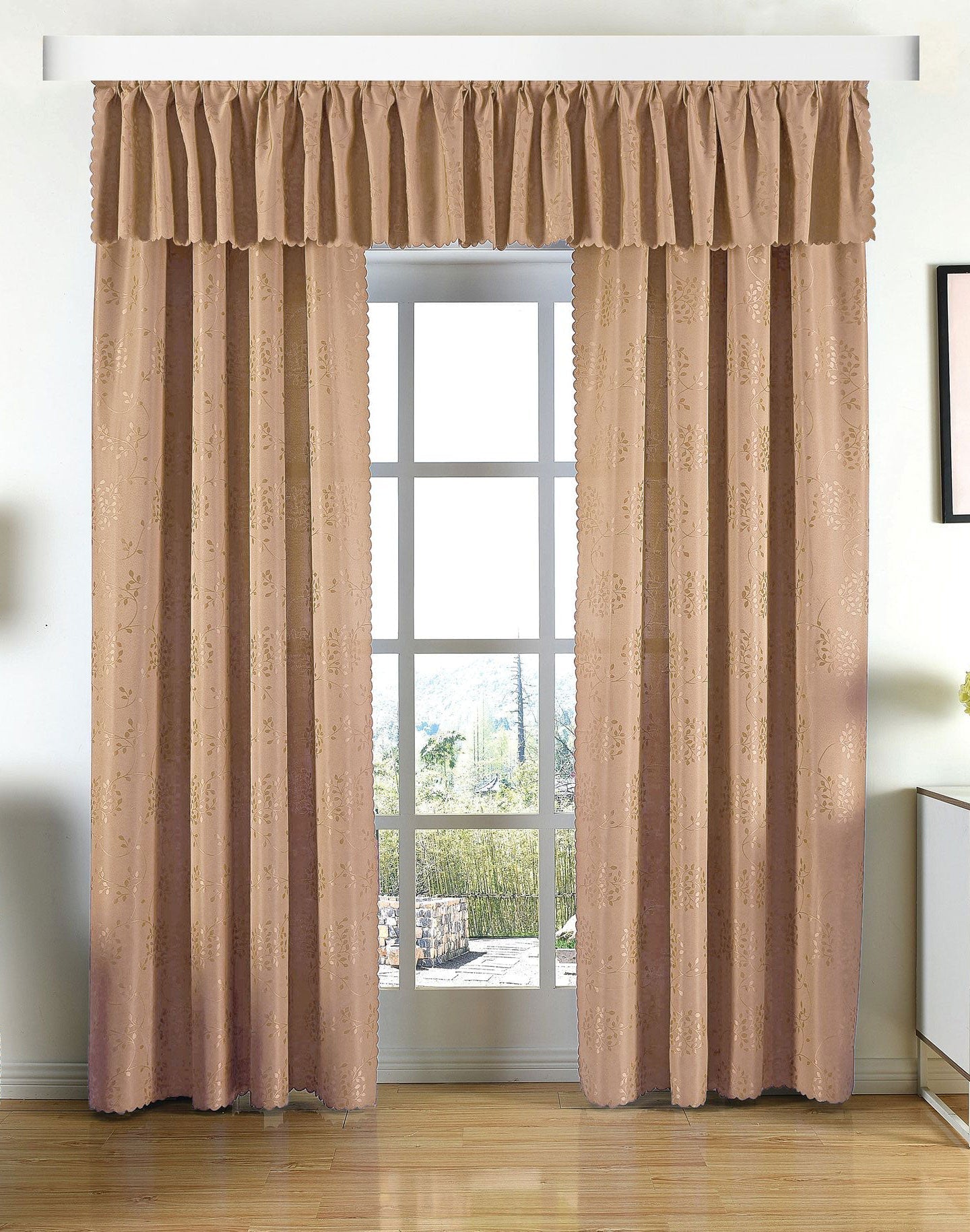 Yasmin Damast Gardinen Set, 5 Teile, eingenähtes Kräuselband bewährte Jacquard Qualität, blickdicht 20107