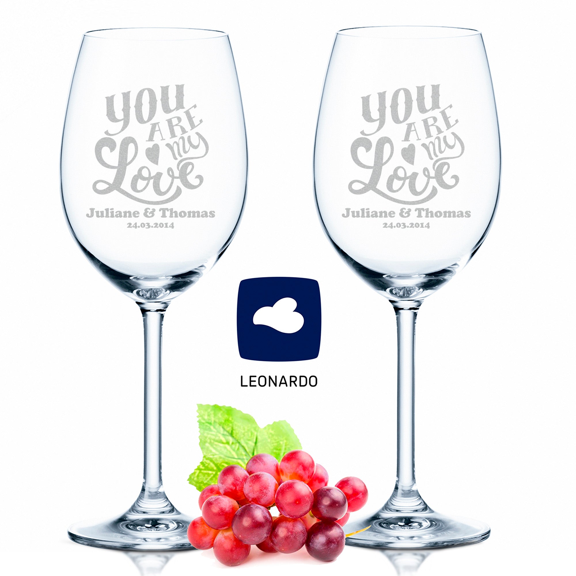 Leonardo Weingläser  mit Gravur "You are my Love" im Set