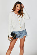 Cable-Knit Crewneck Cardigan In Cream