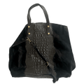 Leder Beutel Tasche Krokooptik Veloursleder Schwarz