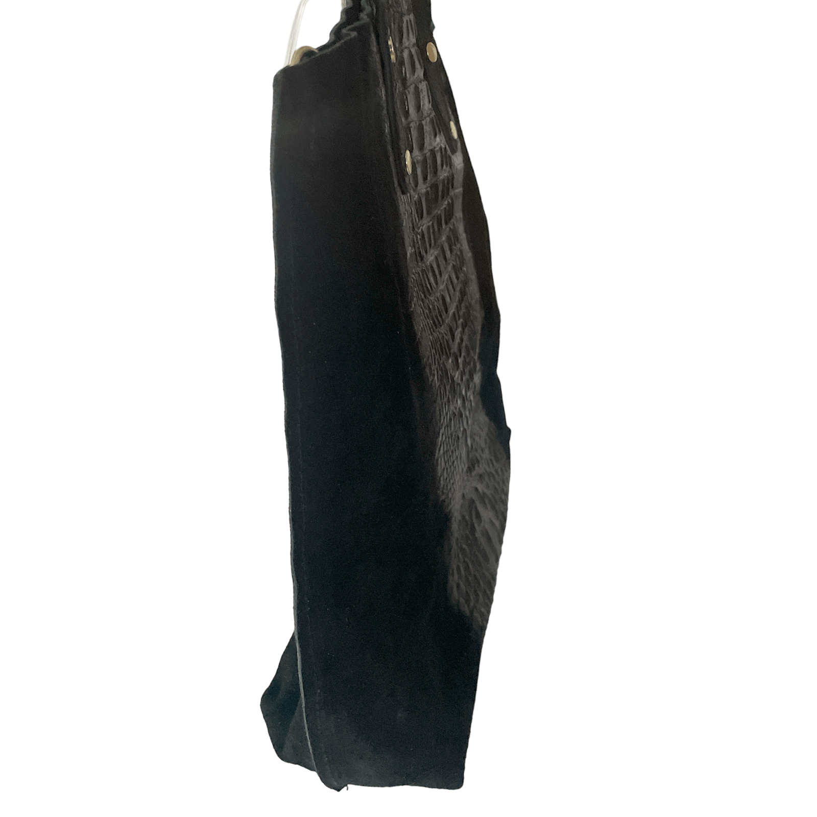 Leder Beutel Tasche Krokooptik Veloursleder Schwarz