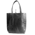Leder Shopper mit Innentasche Kroko Schwarz