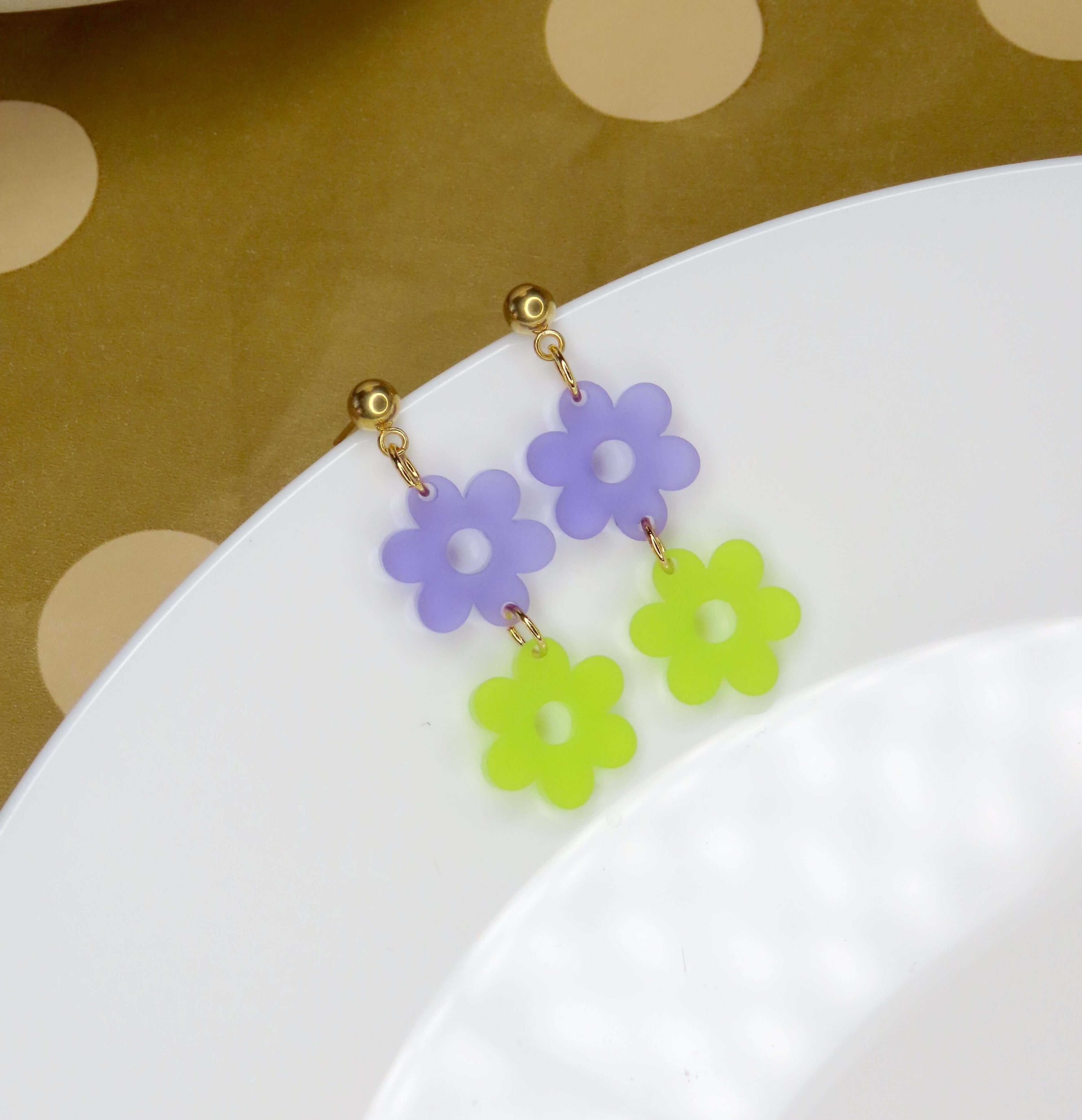 Bunte Blumen Ohrhänger violett lime