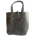 Leder Shopper mit Innentasche Kroko Grau