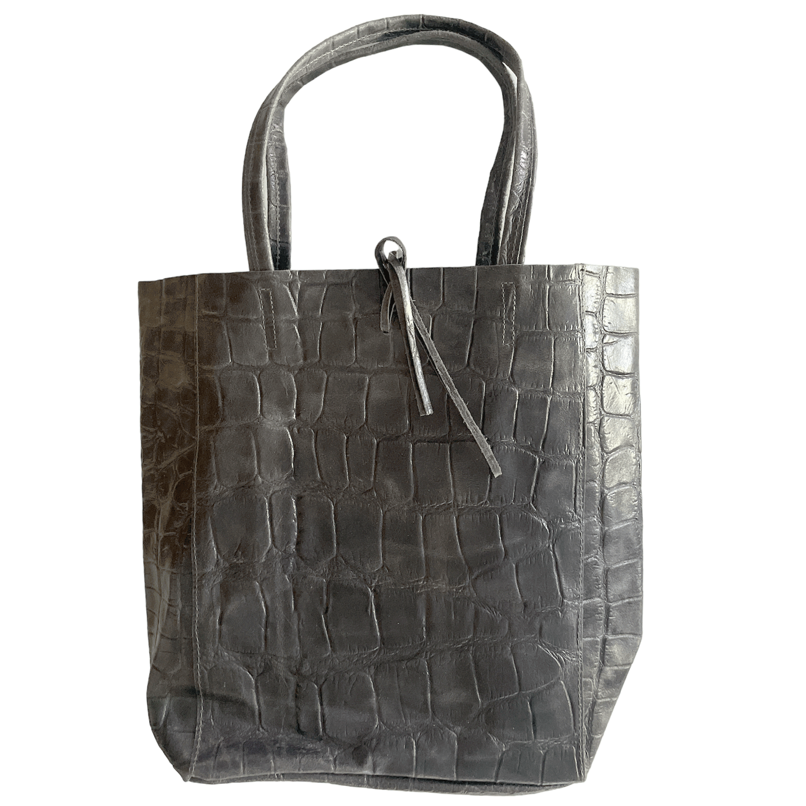 Leder Shopper mit Innentasche Kroko Grau