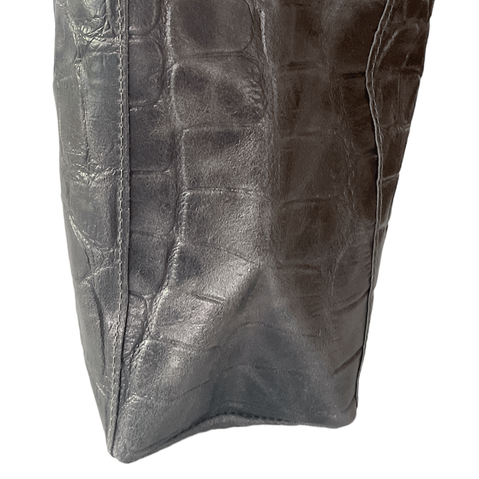 Leder Shopper mit Innentasche Kroko Grau