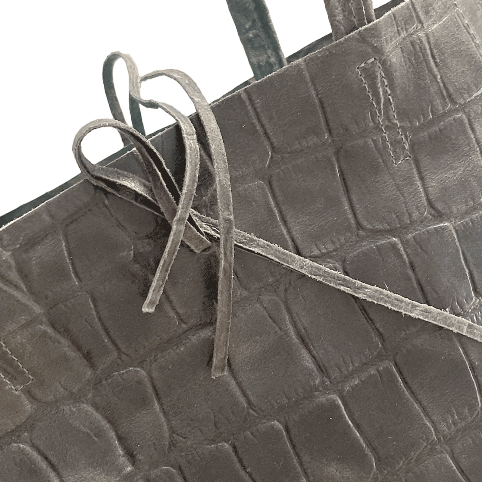 Leder Shopper mit Innentasche Kroko Grau