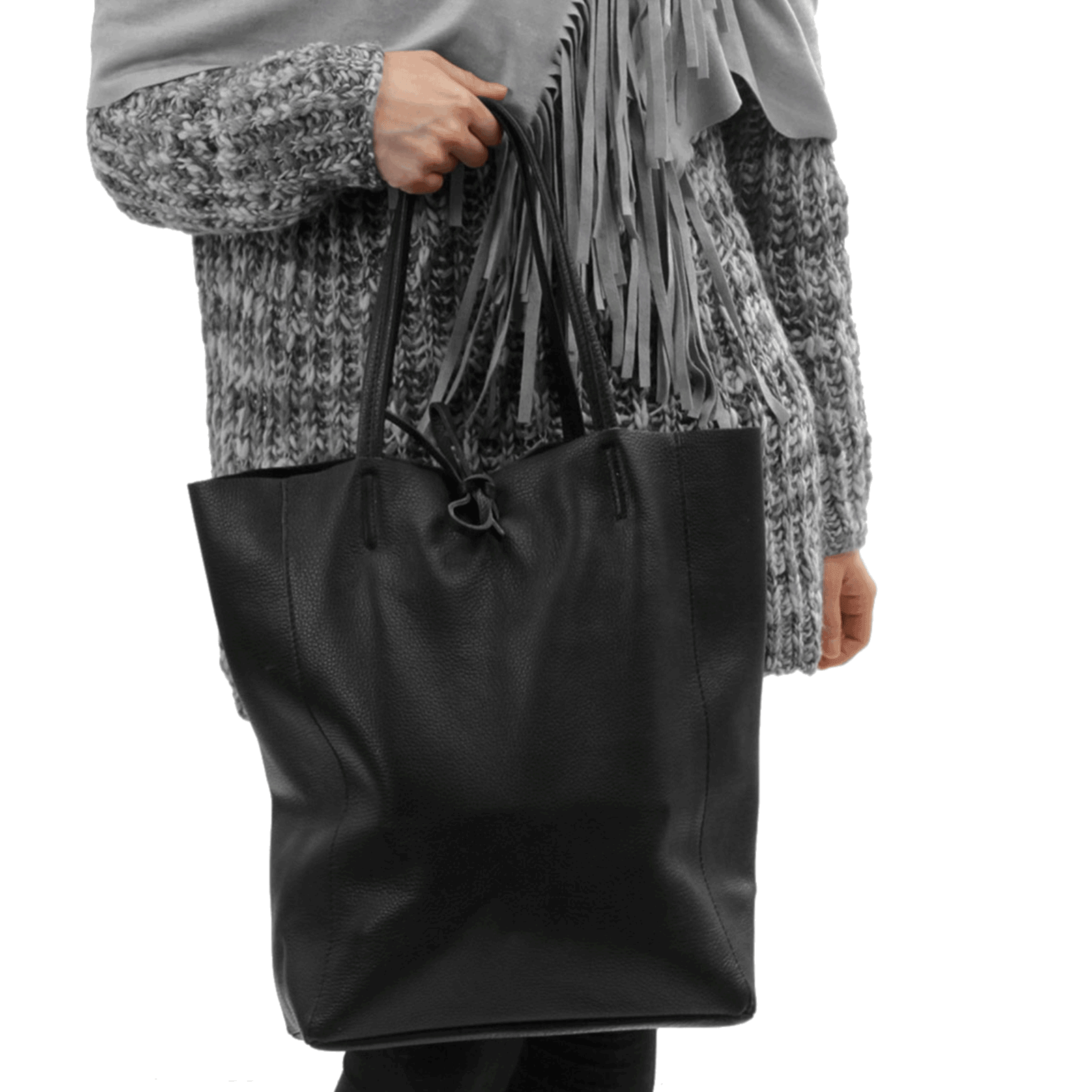 Leder Shopper mit Innentasche Altsilber
