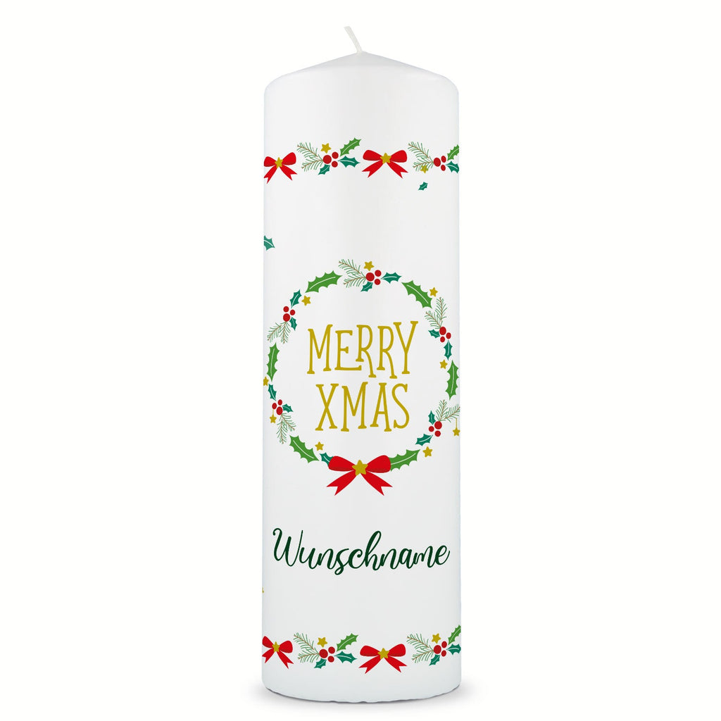 Große Kerze "Classic" Merry XMas mit Namen zu Weihnachten