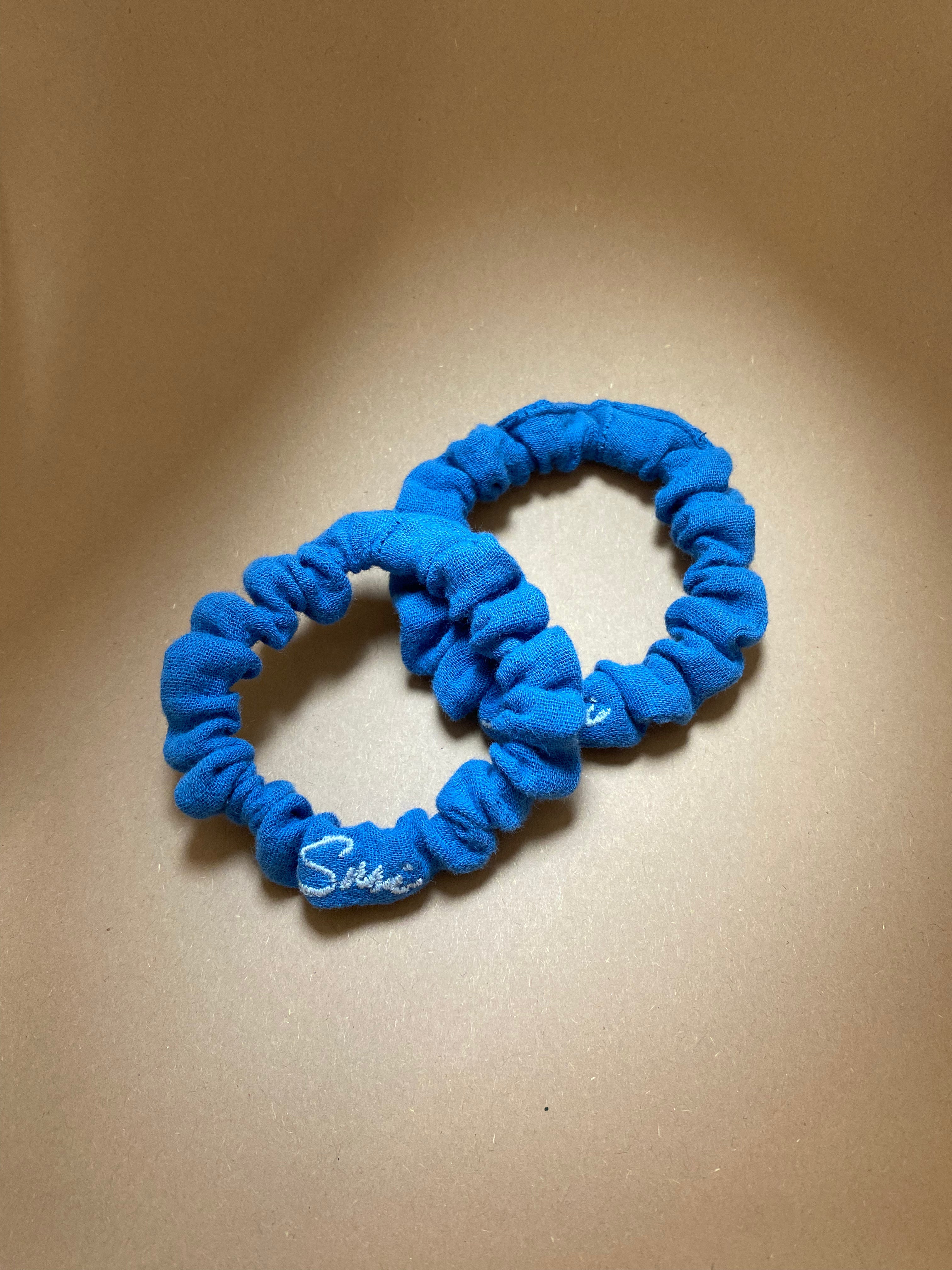 Embroidered Hair Tie Ease – Deep Water Blue | GOTS Certified Organic Cotton & Biodegradable