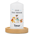 Kleine Kerze "Tiergruppe" mit Namen & Datum zur Einschulung