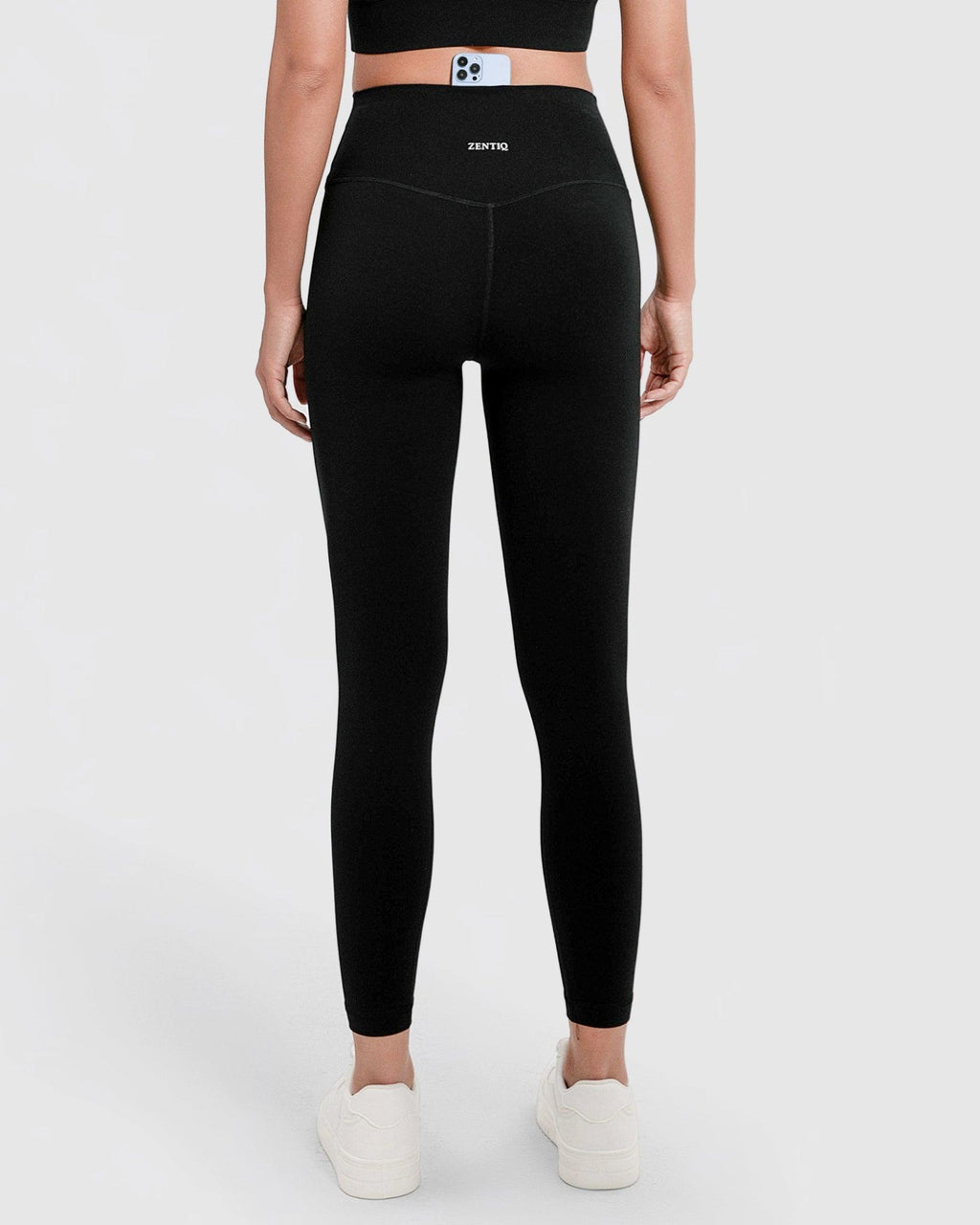 Leggings High Waist 3/4 Länge mit versteckte Tasche blickdicht – Schwarz