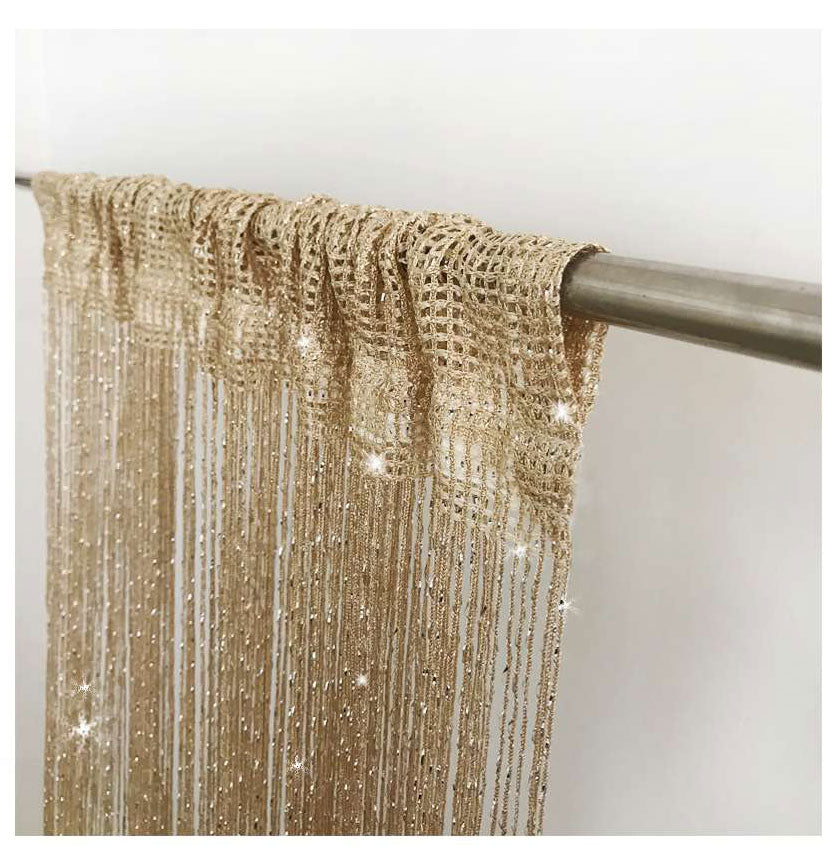 2er Set Fadengardine  mit Tunneldurchzug und eingenähtem Kräuselband, geeignet für Gardinenstangen und Gardinenschienen Fadenvorhänge Fadenstores Raumteiler 20303CN2