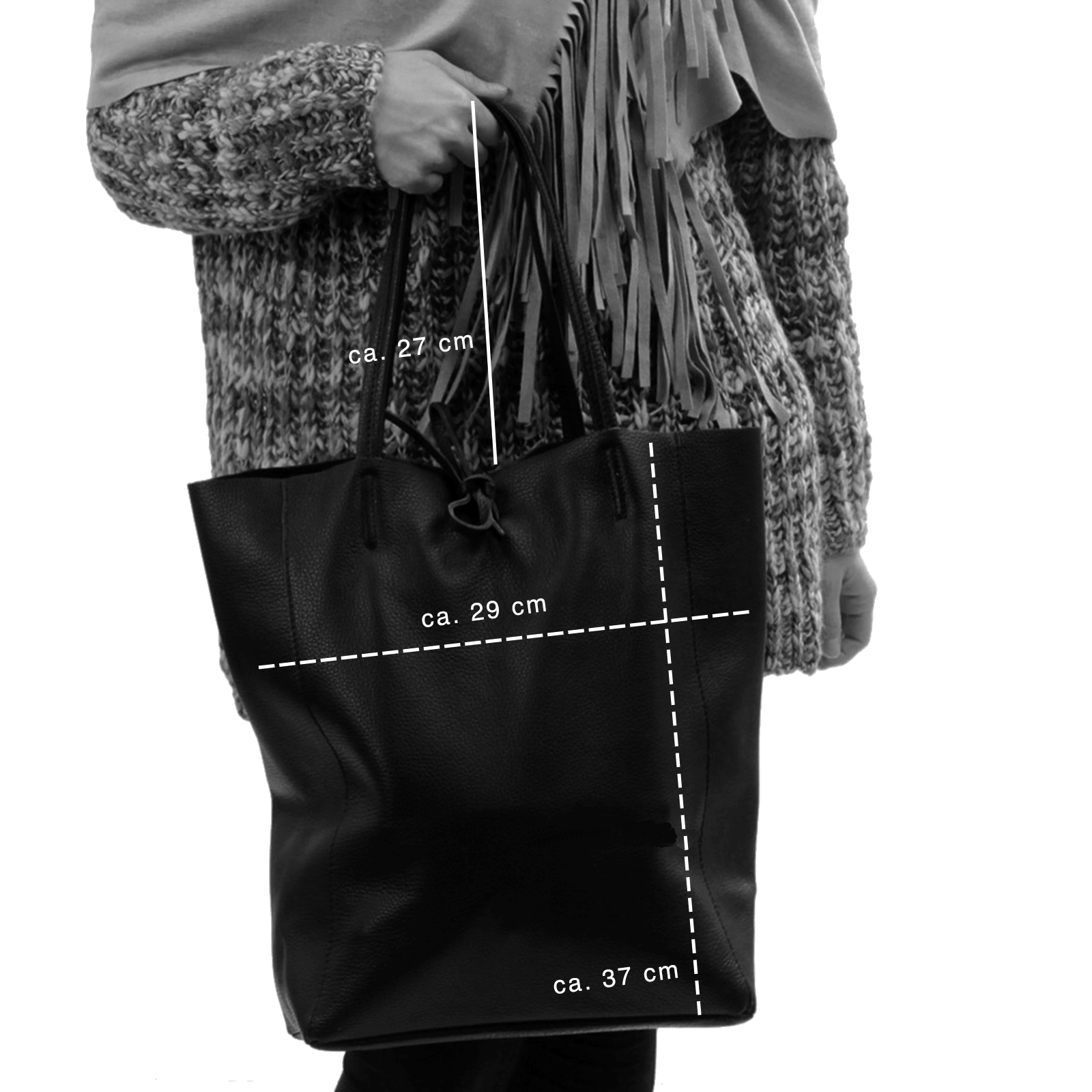 Leder Shopper mit Innentasche Altsilber