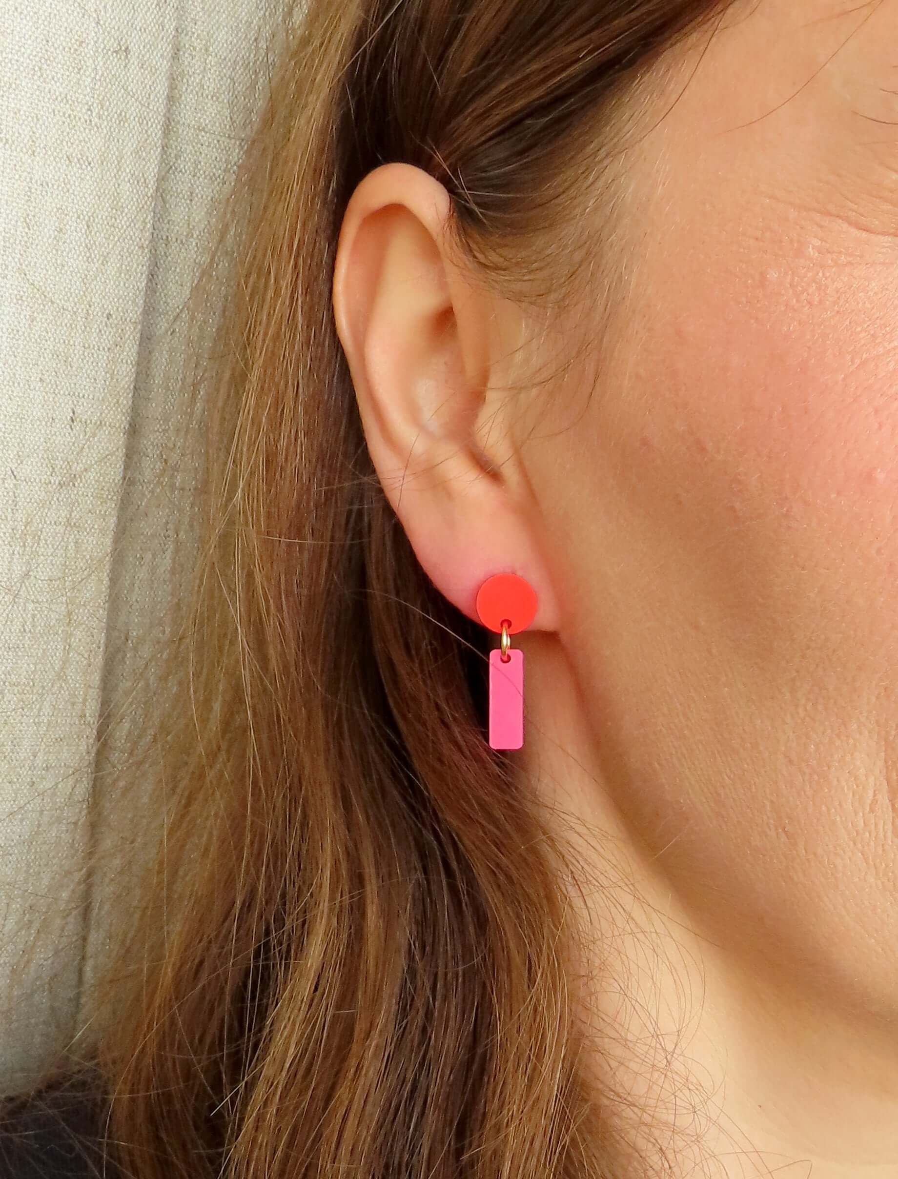 Mini Sticks Statement Ohrringe - feuerrot pink