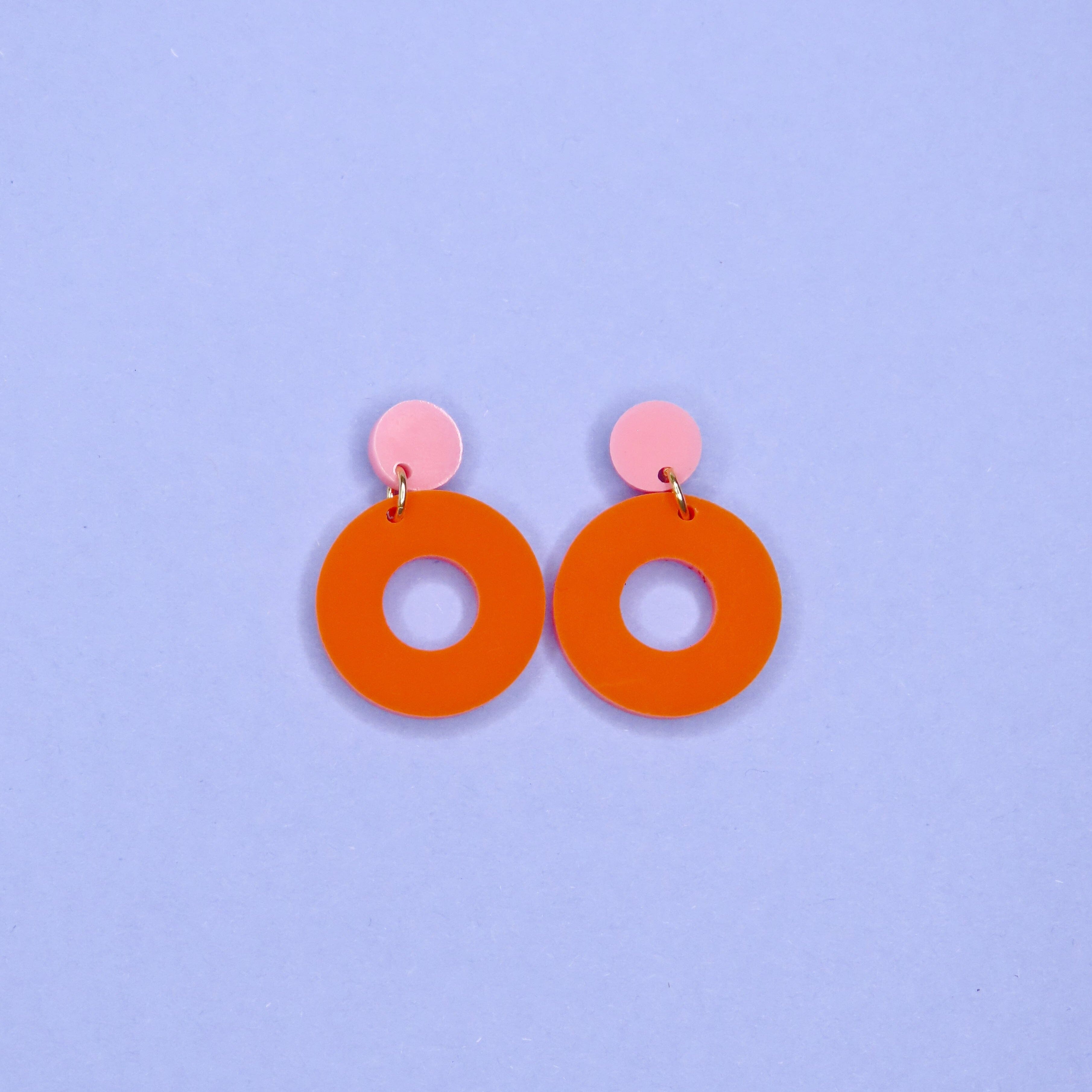 Colorblock Circle Ohrstecker in rosa & orange