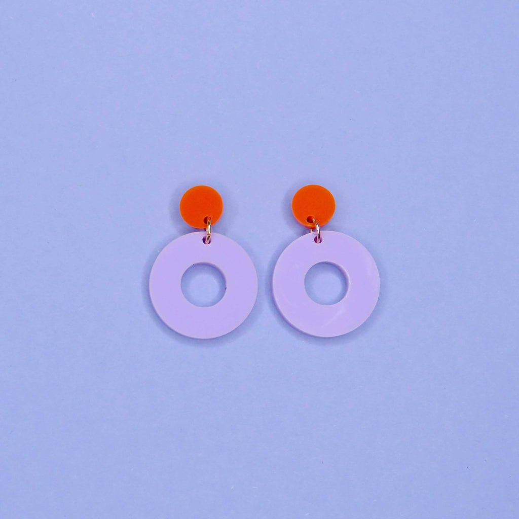 Colorblock Circle Ohrstecker in orange & flieder