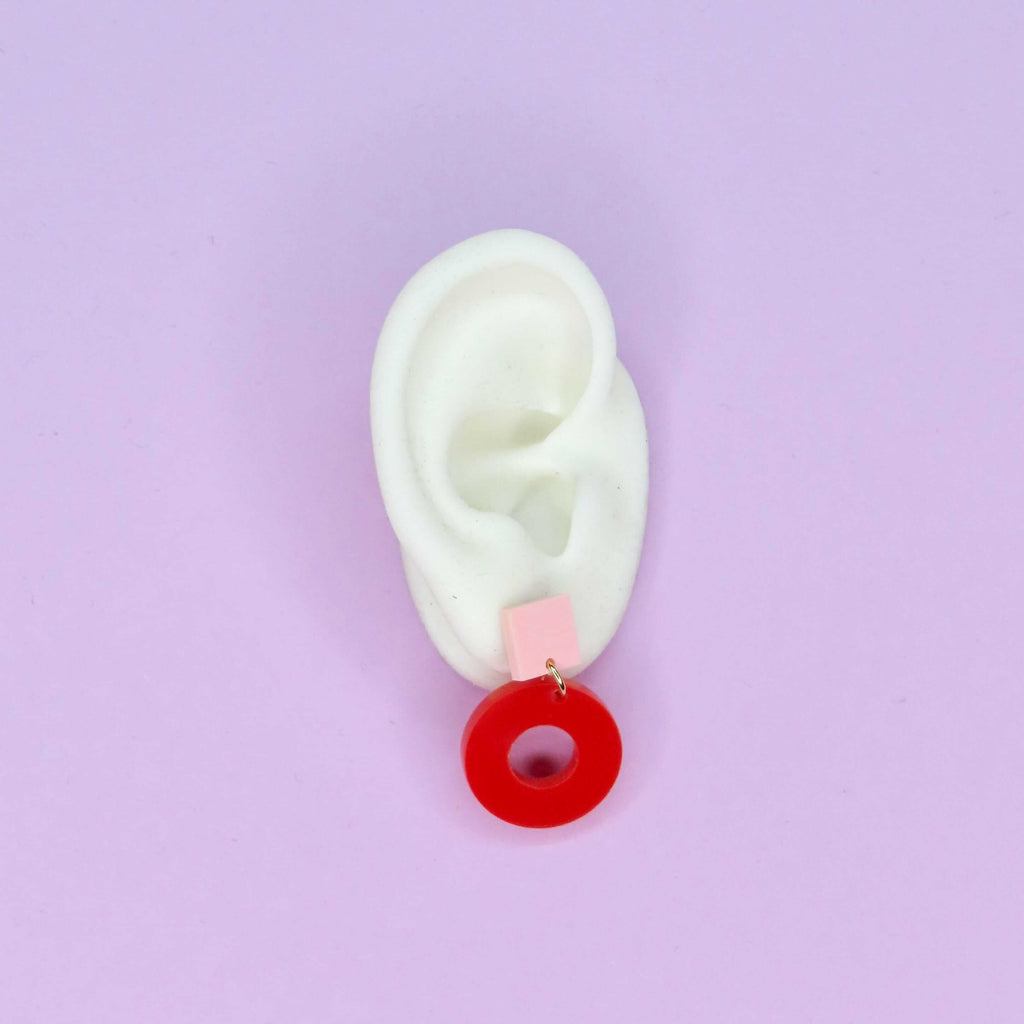 Square Circle Ohrstecker in Rosa & Rot