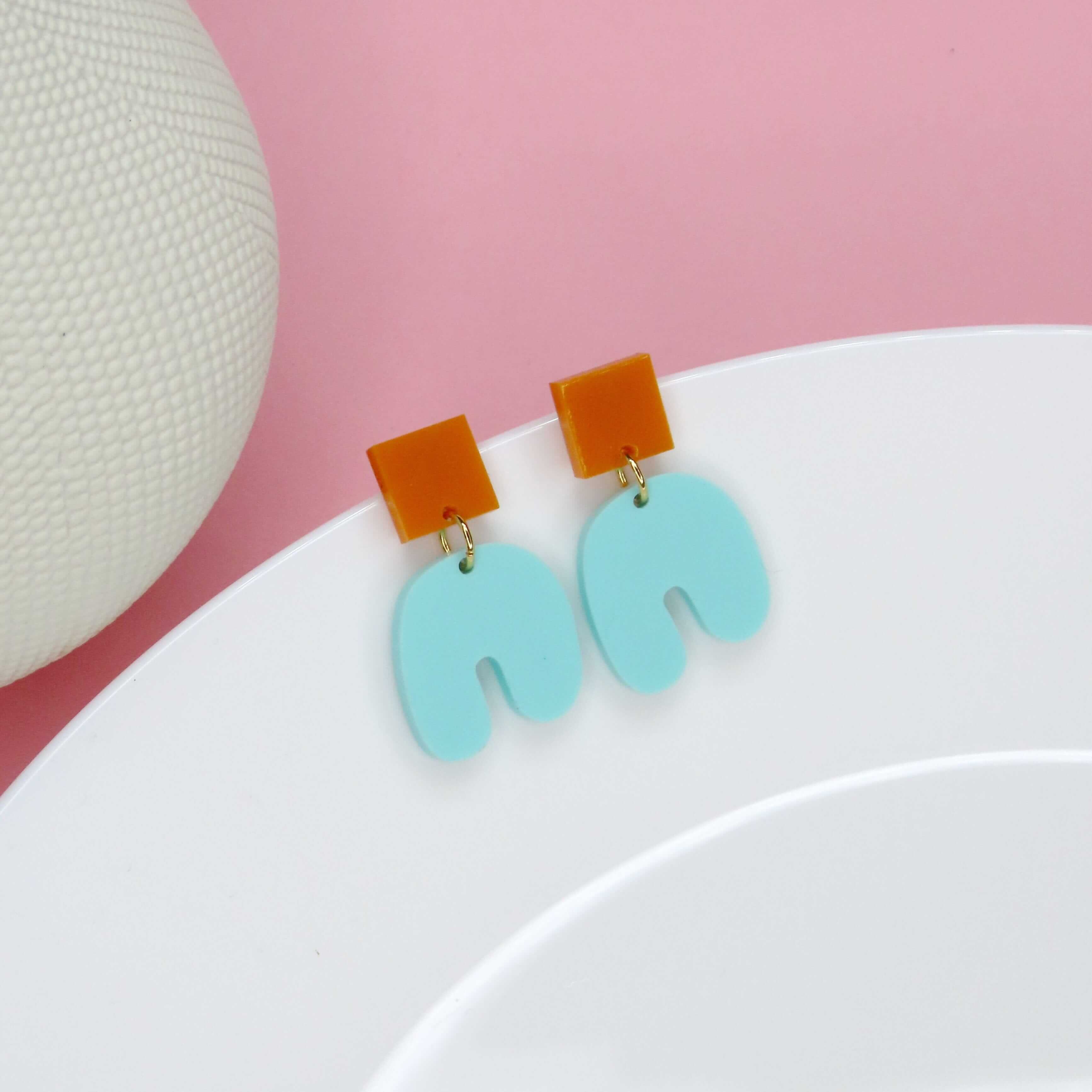 Türkis Squishy Square Arch Bogen Ohrringe